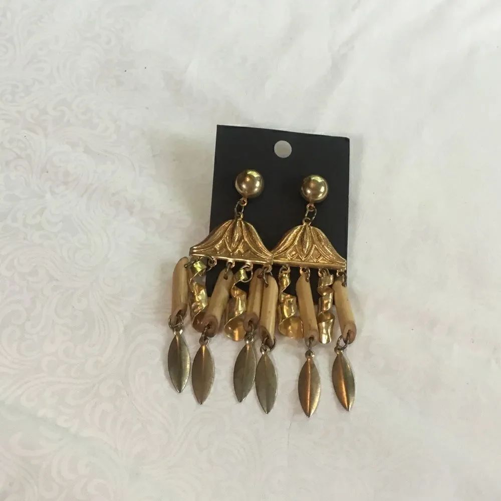 Goldtone and Bamboo Earrings